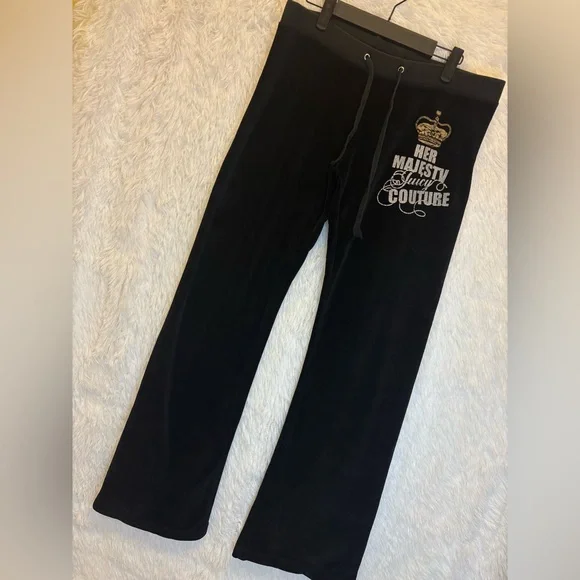 RARE Juicy Couture “Her Majesty” Crown Logo Velour Pants Black | Size XL 👑💖✨ - Picture 5 of 17
